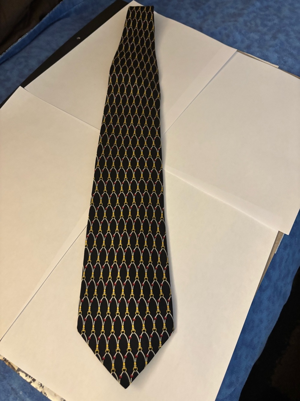 Ashford&Brooks Classic Black Men's Tie with Gold and Red Accents